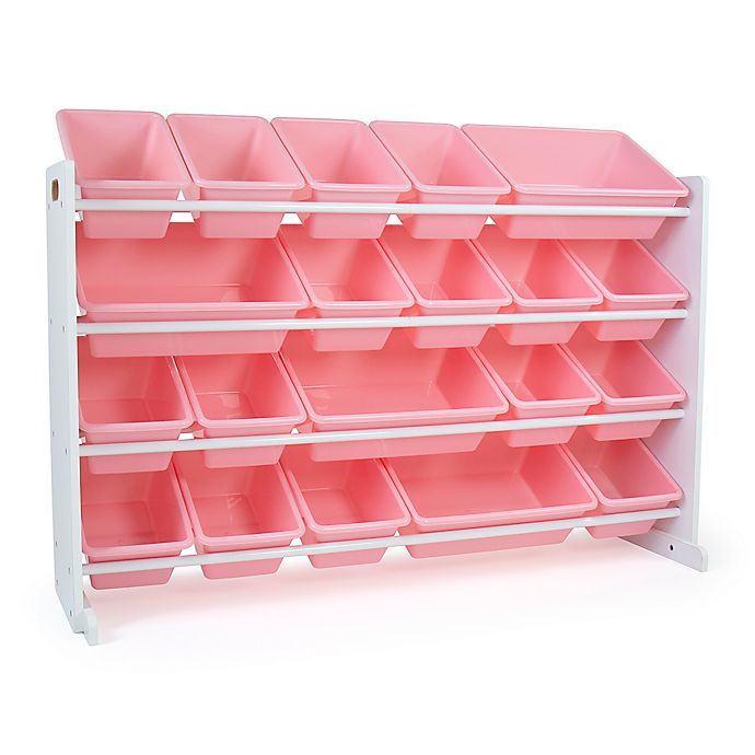 Humble Crew XL Toy Storage Organizer with 20 Bins in Pink/White
