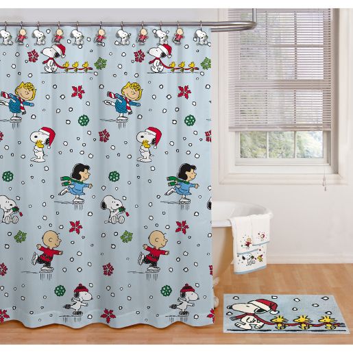 Peanuts Holiday Skating 70 Inch X 72 Inch Shower Curtain With Hooks Set In Light Blue Bed Bath Beyond