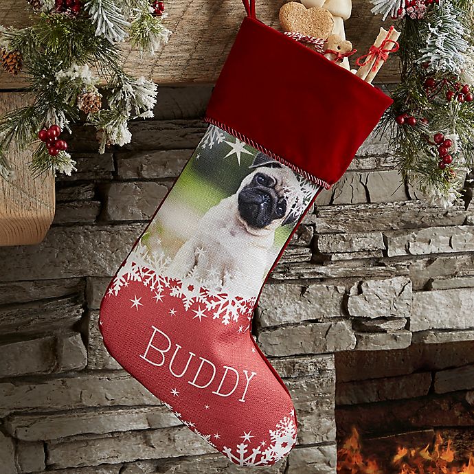 Snowflake Pet Personalized Christmas Photo Stocking in Burgundy