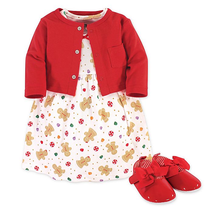 Hudson Baby® 3-Piece Cardigan, Dress, and Shoe Set