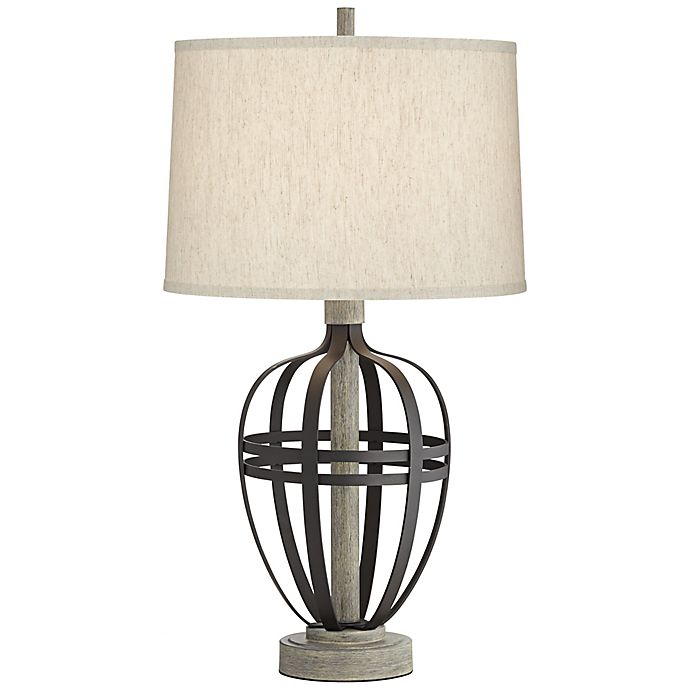 Kathy Ireland® Metal Straps Table Lamp in Black/Grey with Cotton Shade