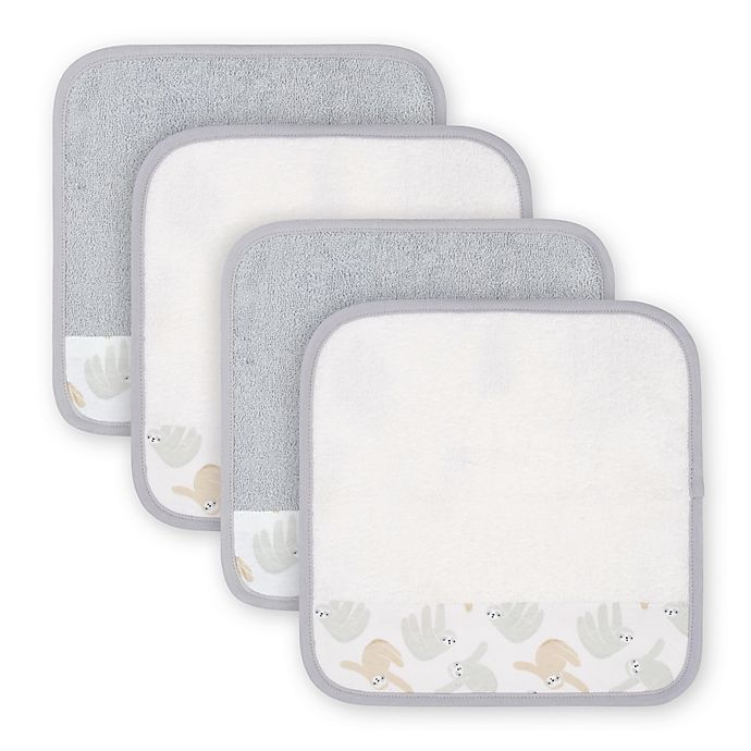 Just Born® 4-Pack Sloth Washcloths in Grey Ombre