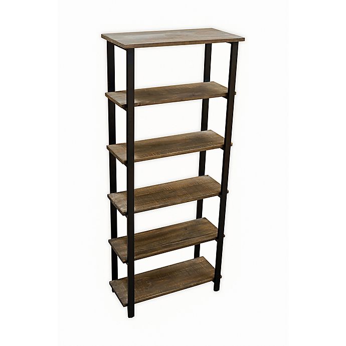 5 Shelf Metal And Solid Wood Bookcase, Open Solid Wood Bookcase