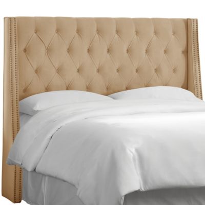 Skyline Tufted Nail Button Wingback Headboard in Velvet Buckwheat