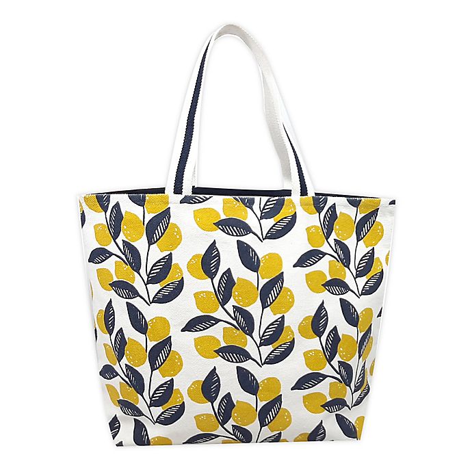 One Kings Lane Open House™ Lemon-Printed Canvas Tote Bag in Yellow/Blue