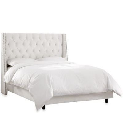 Buy California King Tufted Nail Button Wingback Bed in Velvet White