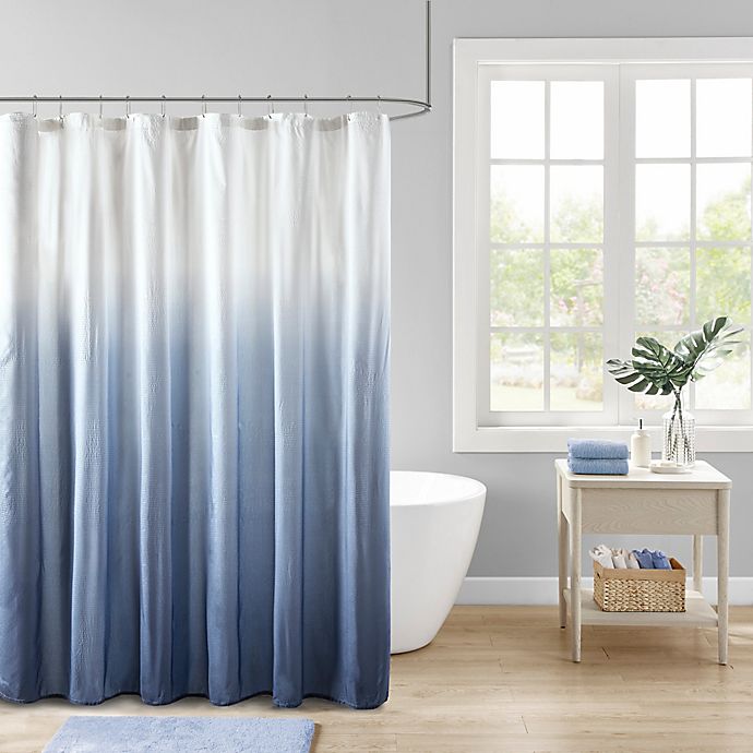 Madison Park Ara Ombre Printed Seersucker Shower Curtain in Blue