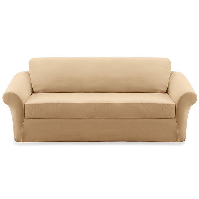 NEW Stretch Piqué 3 Piece With Back Cushion T Loveseat Slipcover Gold pique 