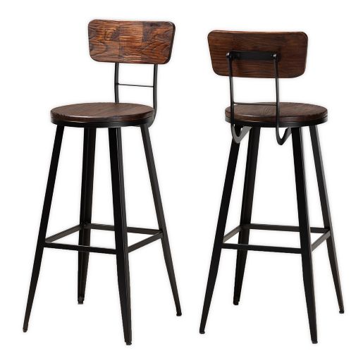 Baxton Studio Magnolia Bar Stools In Brown Black Set Of 2 Bed Bath Beyond