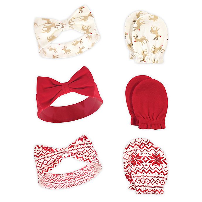 Hudson Baby® 6-Piece Reindeers Headband and Scratch Mitten Set in Red