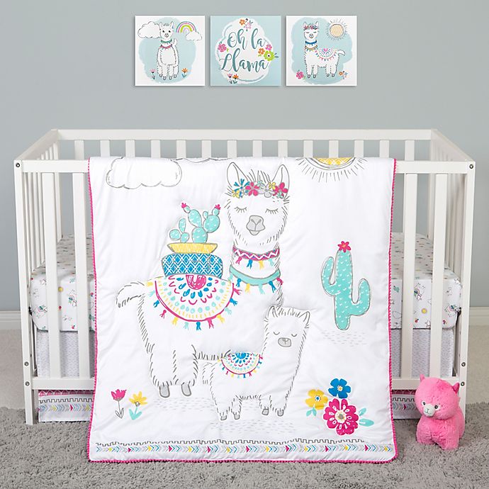Sammy & Lou Llama Mama 4-Piece Crib Bedding Set in White/Pink