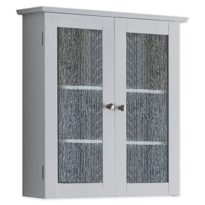 K B Wood And Textured Glass Bathroom Wall Cabinet In White Bed Bath Beyond