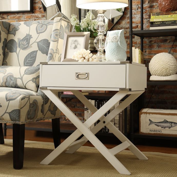 Inspire Q One Drawer Accent Table Cross Leg Nightstand In White Bed Bath Beyond