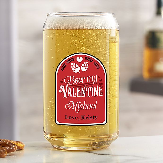 Beer My Valentine Personalized 16 oz. Beer Can Glass