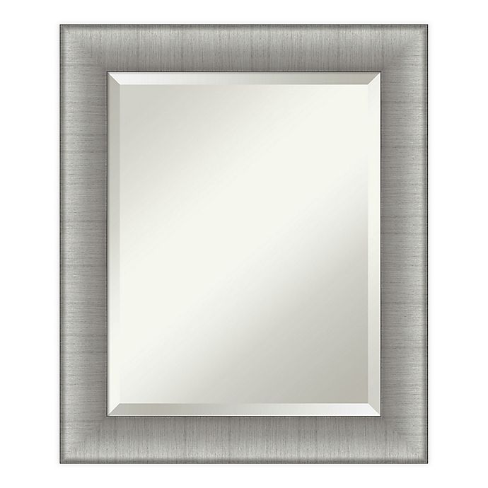 Amanti Art Elegant Brushed Pewter 21-Inch x 25-Inch Framed Bathroom Vanity Mirror in Nickel/Silver