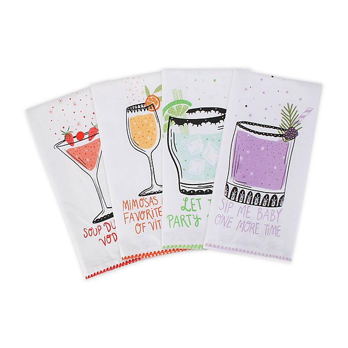 Sassy Cocktails 4-Pack Kitchen Towels in White/Multi