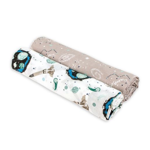 Bebe Au Lait 2 Pack Space And Galaxy Muslin Swaddle Blankets In White Taupe Buybuy Baby