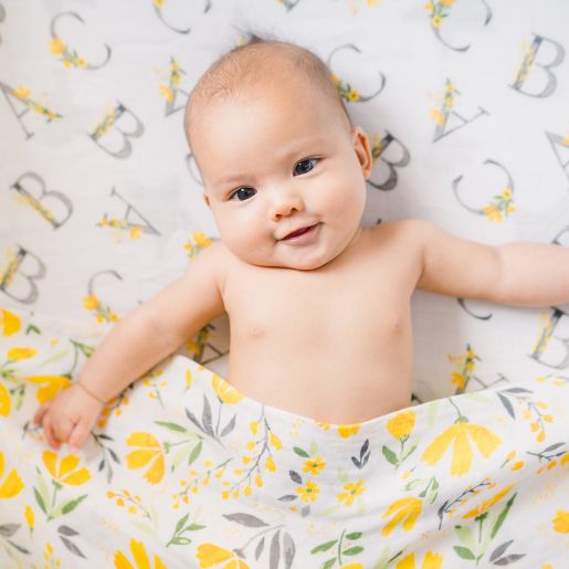 Bebe Au Lait 2 Pack Royal Garden And Alphabet Muslin Swaddle Blankets In White Yellow Buybuy Baby