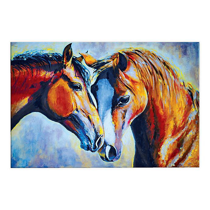 VIBRANT HORSE IN WATERCOLORS SET OF 2 BATH HAND TOWELS EMBROIDERED BY LAURA 