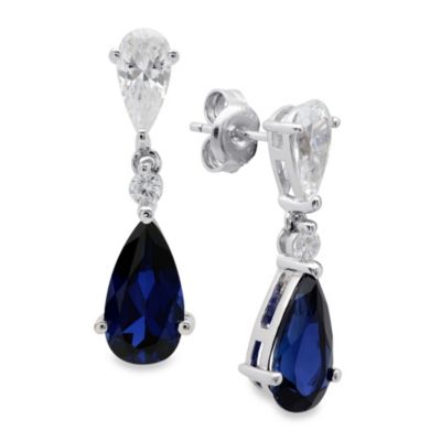 CRISLU Sterling Silver and Platinum Sapphire Colored Pear Drop and ...