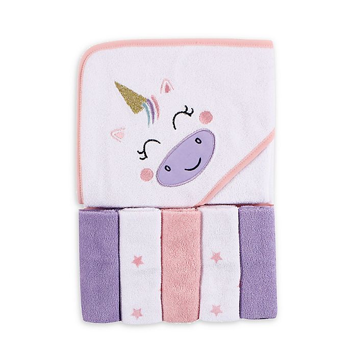 Luvable Friends® 6-Piece Unicorn Hooded Towel and Washcloth Set in Pink