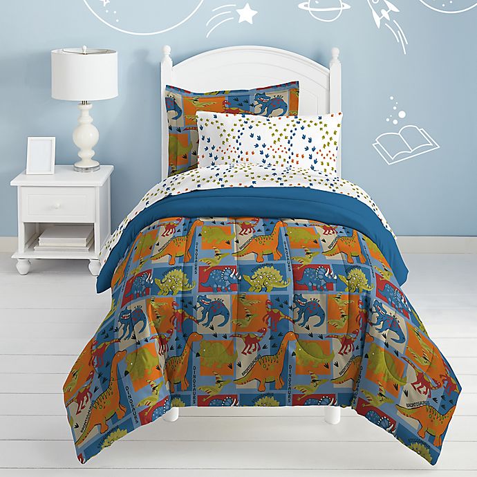 Dream Factory Dino Blocks Full Comforter Set in Blue
