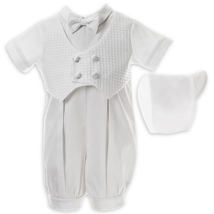 Lauren Madison 2-Piece Christening Pleated Romper and Hat Set in White