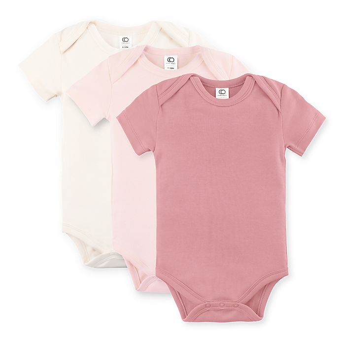 Colored Organics 3-Pack Short Sleeve Organic Cotton Bodysuits in Blossom