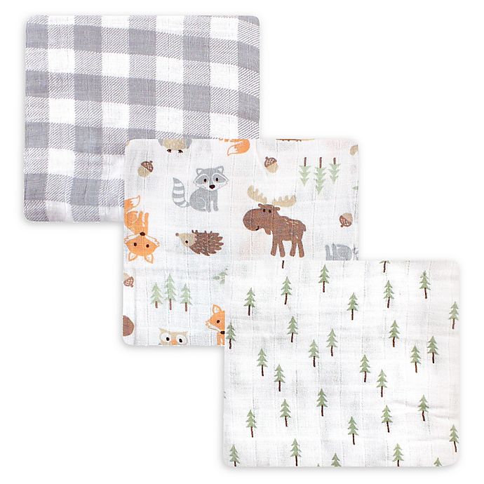 Hudson Baby® 3-Pack Woodland Muslin Swaddle Blankets