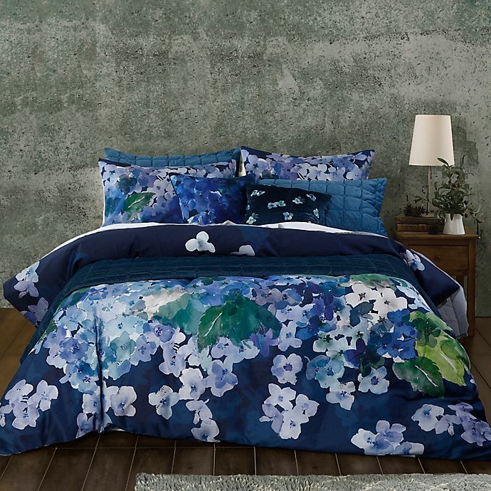 Country Yellow Blue Hydrangea Bouquet Plisse Floral Bedspread Bed Cover Set Full 
