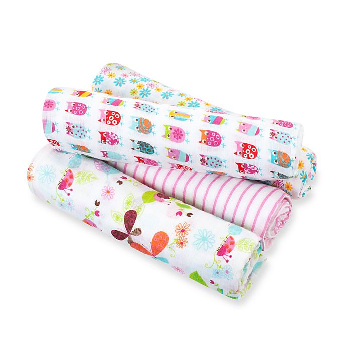 aden® by aden + anais® for Zutano 4-Pack Cotton Muslin swaddleplus® Blanket in Owl/Pink