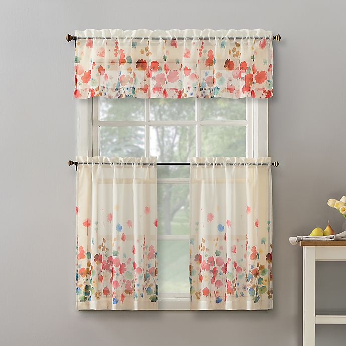 No.918® Rosalind Floral Watercolor Semi-Sheer Rod Pocket Curtain Tier and Valance Set