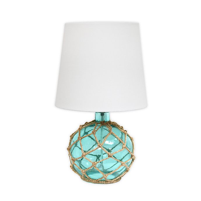 Elegant Designs Buoy Netted Aqua Glass Table Lamp in Aqua with Fabric Lampshade
