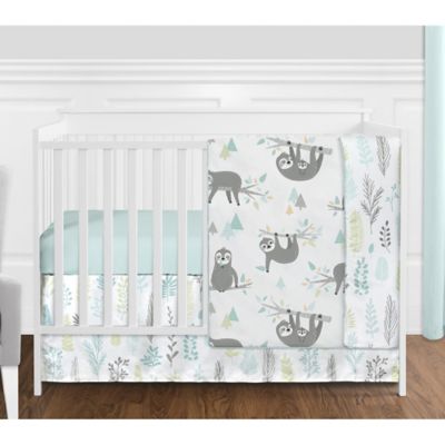 Aqua and Grey Sloth Collection 4 Piece Crib Bedding Set Sweet Jojo Designs