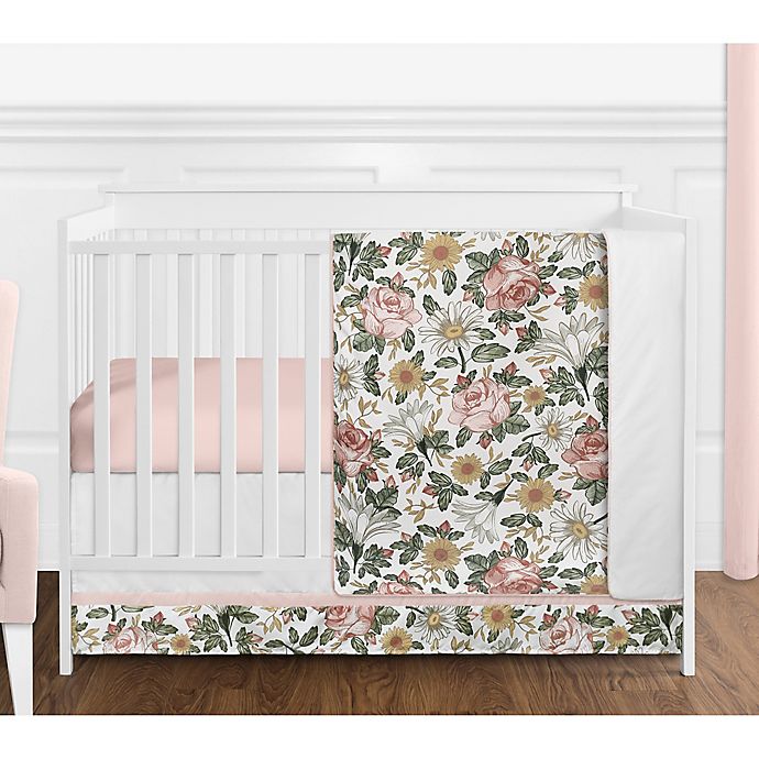 Sweet Jojo Designs Vintage Floral 4-Piece Crib Bedding Set in Pink/Green