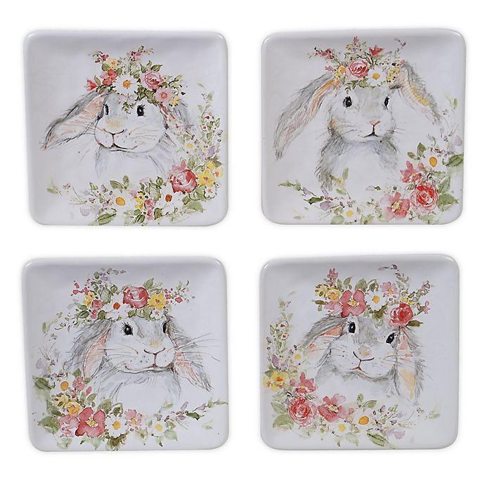 Certified International Sweet Bunny Square Canape Plates (Set of 4)