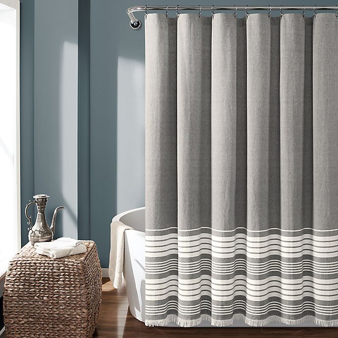 Lush Decor 72-Inch x 72-Inch Nantucket Stripe Tassel Shower Curtain in Grey