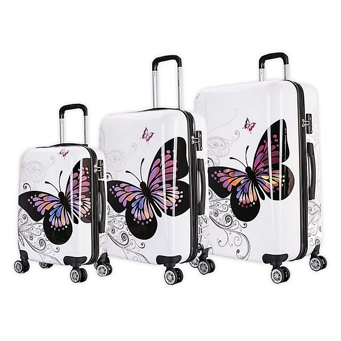 InUSA Prints Butterfly 3-Piece Hardside Spinner Luggage Set