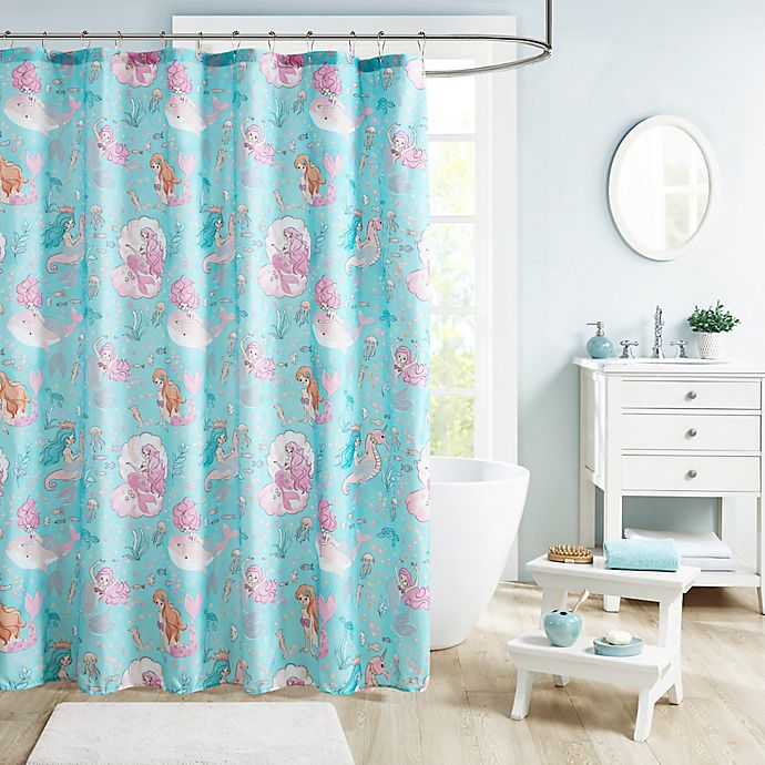 60/72" Kids Child Bathroom Fabric Shower Curtain Set Cute Mermaid & Seashells 