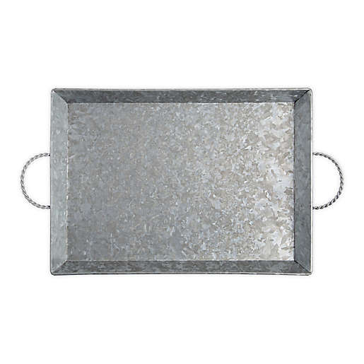 Bee & Willow™ Galvanized Metal 18-Inch Handled Serving Tray in Silver.