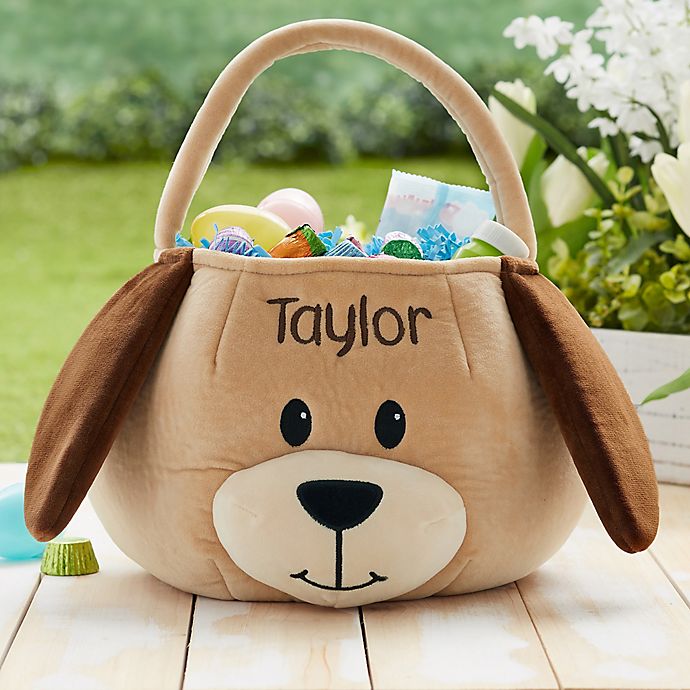 Puppy Embroidered Plush Easter Basket