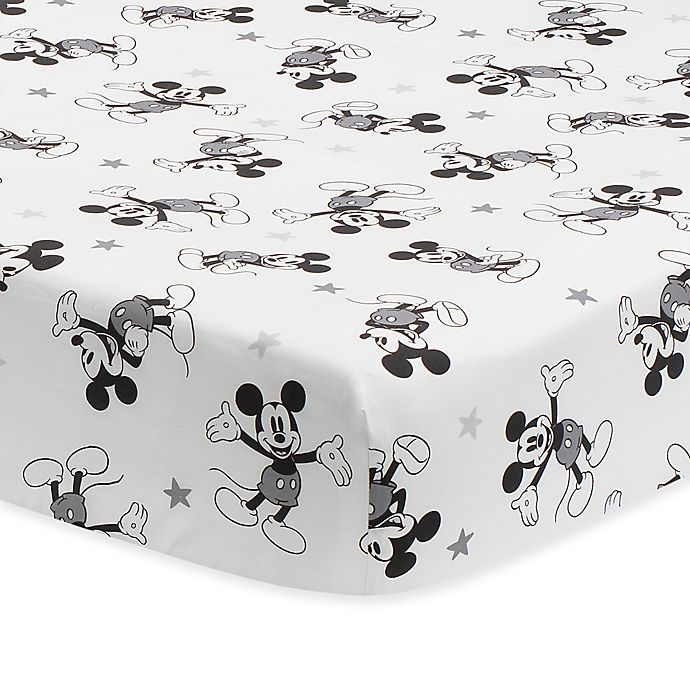 Lambs & Ivy® Magical Mickey Mouse Cotton Fitted Crib Sheet in White/Grey