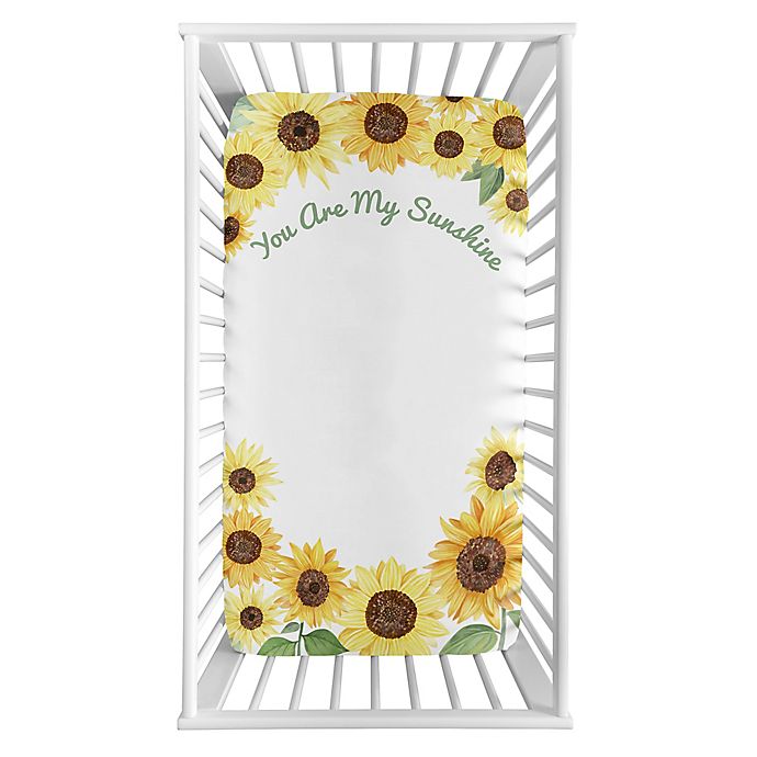 Sweet Jojo Designs Watercolor Sunflower Microfiber Crib Sheet in Yellow/Green