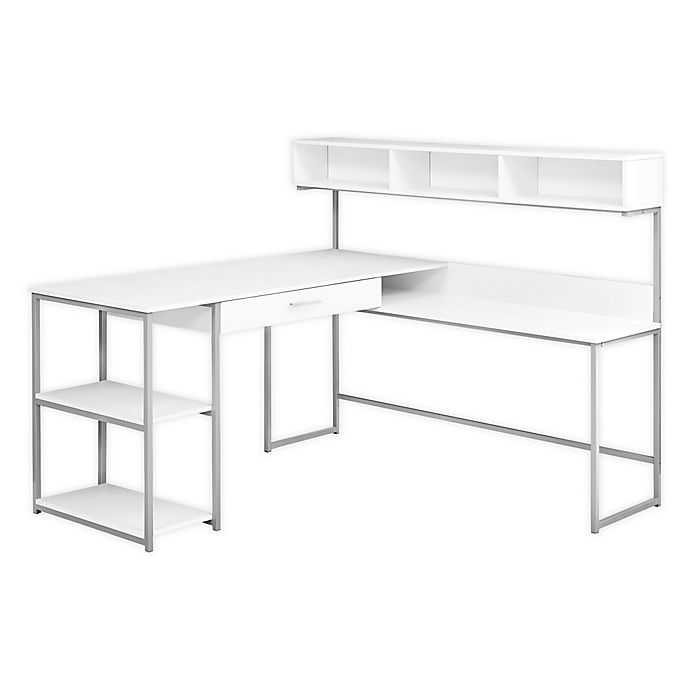Monarch Specialties Computer Desk with Side Station in White/Silver