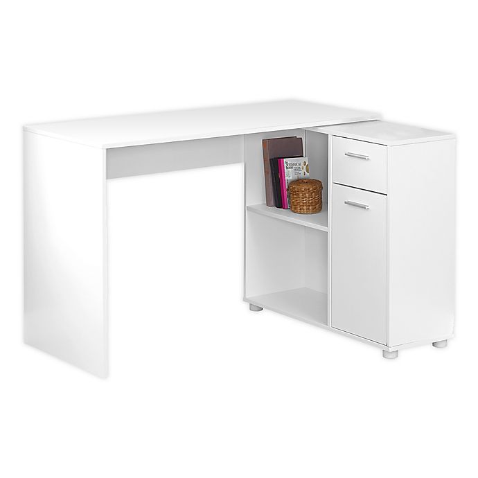 Monarch Specialties 46-Inch Computer Desk with Storage Cabinet in White