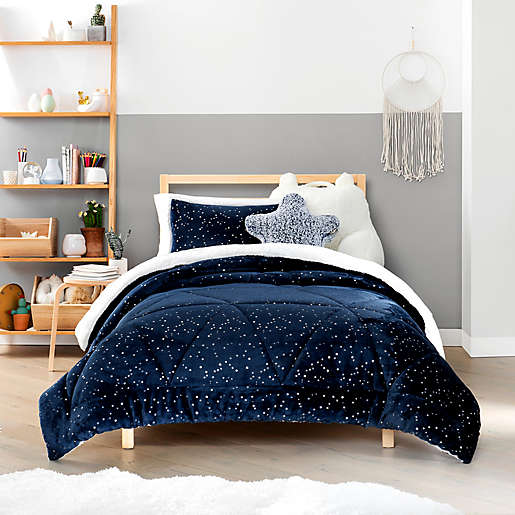 UGG® Milo 3-Piece Reversible Full/Queen Comforter Set in Navy. View a larger version of this product image.