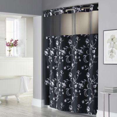 Hookless® 71-Inch x 74-Inch Fiona Shower Curtain and Liner in Black and ...
