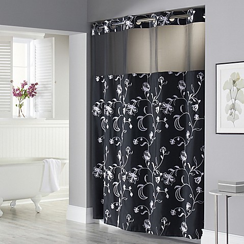 Hookless® 71Inch x 74Inch Fiona Shower Curtain and Liner in Black and White  Bed Bath  Beyond
