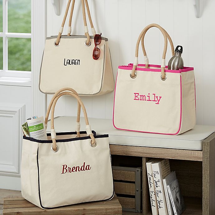 Embroidered Canvas Rope Tote