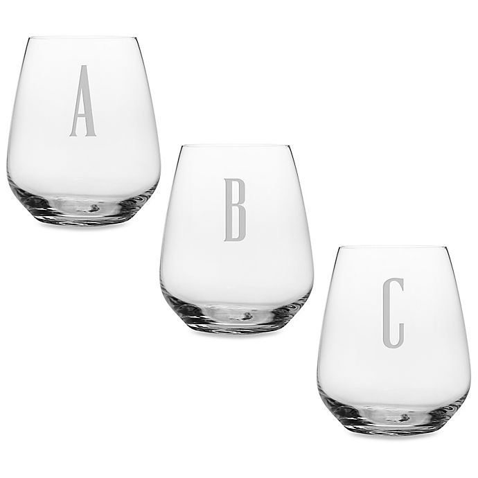 Susquehanna Glass Monogrammed Block Letter Stemless Wine Glass